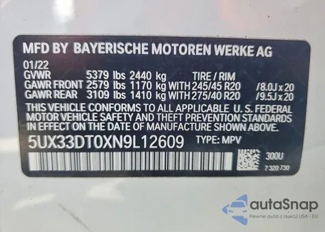 2022 BMW X4 xDrive30I z USA, uszkodzony, nr VIN 5UX33DT0XN9L12609